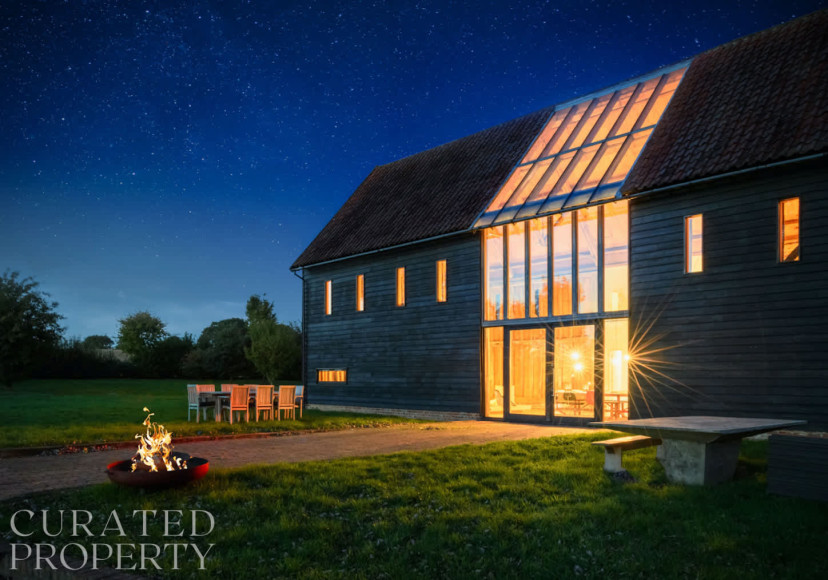The Old Barn exterior at night