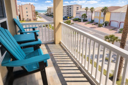 Ocean Peek Balcony + Palm-Lined Street + Colorful Beach Homes + 2 Adirondack Chairs for Morning Coffee or Sunset Wine