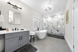 Master Bathroom with luxuries oversized soaking tub and stanalone shower with two showerheads