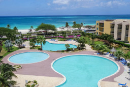 Guest at Oceania Residences have full use of amenities including the 2 Beach-Entry Pools, Infants Pool, Resort Pool with lounge chairs, umbrellas and panoramic views of Eagle Beach and the Landscaped Sun Deck