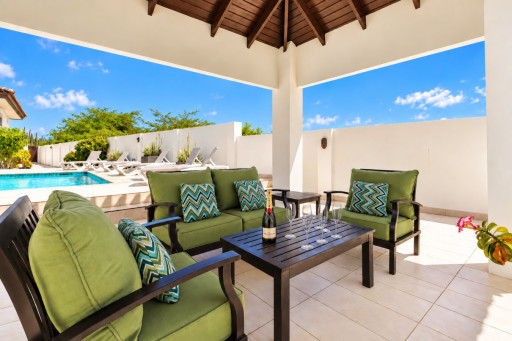 There is also a covered pavilion where you can relax with a cool drink on the cushioned patio furniture and take in the amazing island views. The sunsets are incredible!