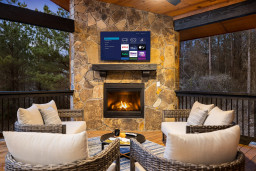 Our deck is truly a relaxation haven complete with cozy chairs, a fireplace, and a Smart TV.