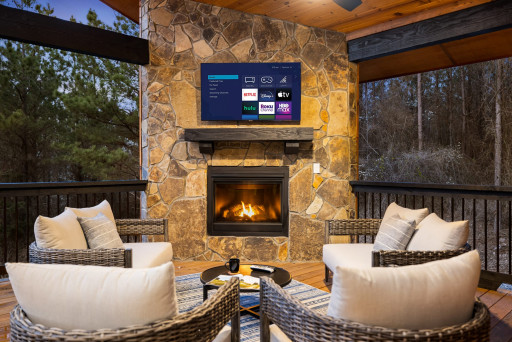 Our deck is truly a relaxation haven complete with cozy chairs, a fireplace, and a Smart TV.
