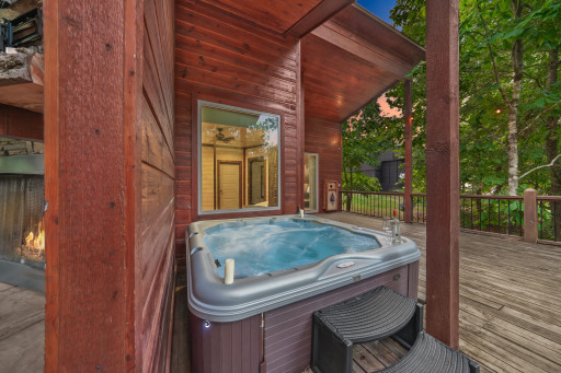 This hidden oasis wouldn't be complete without a hot tub where you can soak your cares away.